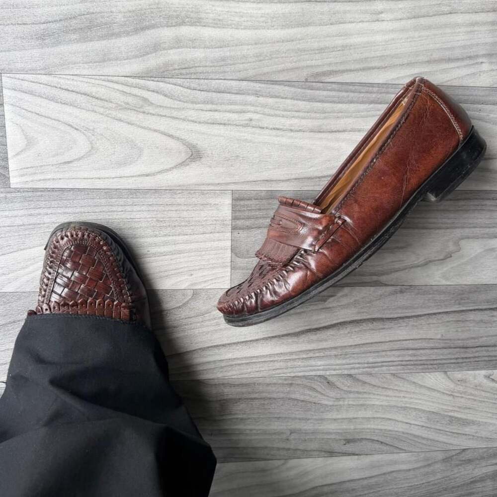 Nunn Bush Brown Woven Leather Penny Loafers